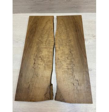 Ясень Печёный 180 гр заготовка на топ для Тревел гитары (под заливку) Смешанный ААА 16х150х480 мм 2шт (книжкой) (трещина)-0