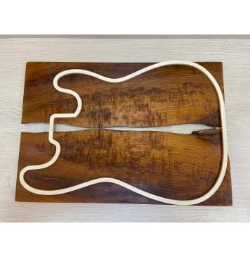 Ясень Печёный 180 гр заготовка на топ для Тревел гитары (под заливку) Смешанный ААА 16х150х480 мм 2шт (книжкой) (трещина)-3