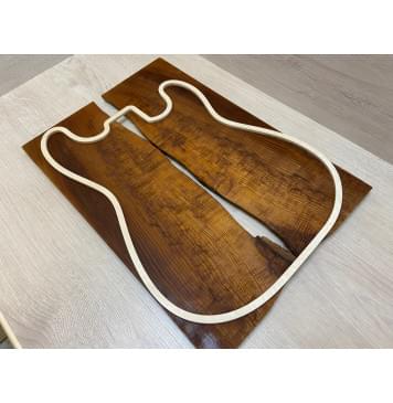 Ясень Печёный 180 гр заготовка на топ для Тревел гитары (под заливку) Смешанный ААА 16х150х480 мм 2шт (книжкой) (трещина)-7