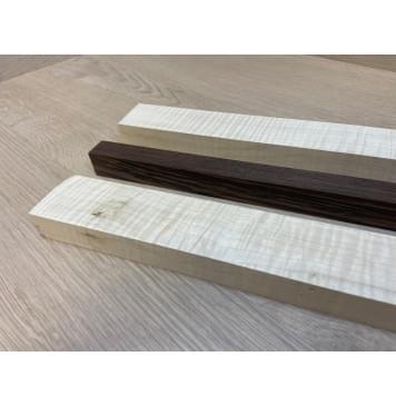 Клен Белый Явор, Волнистый/Венге заготовка для переклеенного грифа безголовой гитары Радиал АА Волна ААА 22.5х(43.5-20-43.5)х570 мм - из 3х частей-3