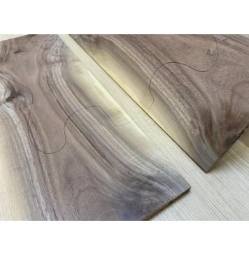 Орех Американский Заболонь Волнистый заготовка на топ Смешанный А Волна А 10х180х535 мм - 2 шт. (книжкой) Уценка-сучки-5