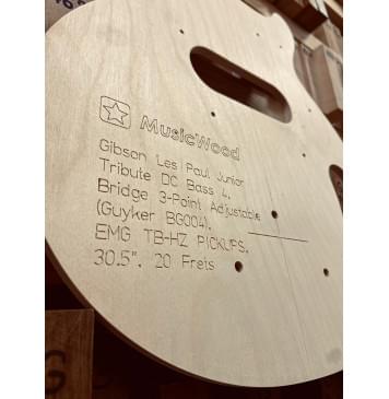 Gibson Les Paul Junior Tribute DC Bass 4, Bridge 3-Point Adjustable (Guyker BG004),  EMG TB-HZ PICKUPS, 30.5", 20 Frets, комплект для фрезеровки гитары, фанера 8мм-4