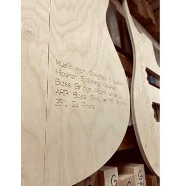 Music Man StingRay 5 custom,  Hipshot 5 String KickAss™ Bass Bridge Mount style 2, ARB Bass SkyLine M5 Active, 35", 24 Frets, полный комплект для фрезеровки гитары, фанера 8мм-5