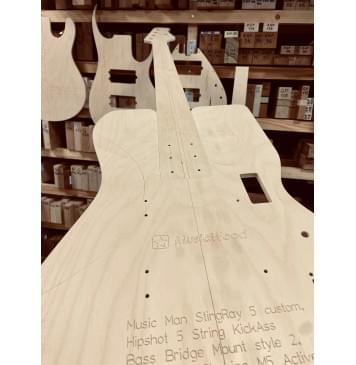 Music Man StingRay 5 custom,  Hipshot 5 String KickAss™ Bass Bridge Mount style 2, ARB Bass SkyLine M5 Active, 35", 24 Frets, полный комплект для фрезеровки гитары, фанера 8мм-9