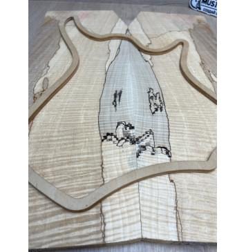 Клён Американский Spalted Волнистый заготовка на тор Тревел гитары Смешанный АА Волна ААА 11х160-137-130х430 мм, 2 шт, книжкой (УЦЕНКА - гнилостные поражения древесины, под стабилизацию или работу с порозаполнителями)-4