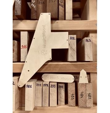 Gibson Explorer + Ken Lawrence head, баритон 30", вклеенный гриф, комплект шаблонов для фрезеровки гитары, фанера 8мм-3