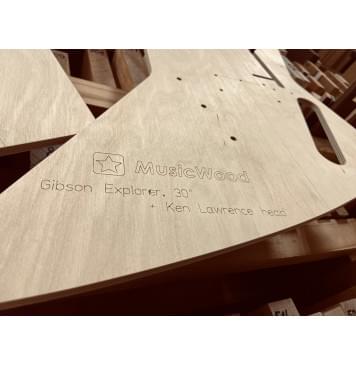 Gibson Explorer + Ken Lawrence head, баритон 30", вклеенный гриф, комплект шаблонов для фрезеровки гитары, фанера 8мм-1