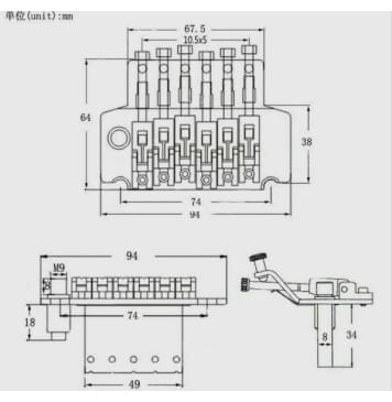 Комплект шаблонов для фрезерования тремоло Ponte Floyd Rose Flutuante Ronsani Guitarra Preta Completa-1