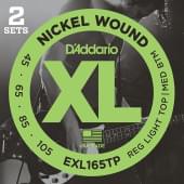 EXL165TP Nickel Wound Струны для бас-гитары, Custom Light, 45-105, 2 комплекта, Long, D'Addario