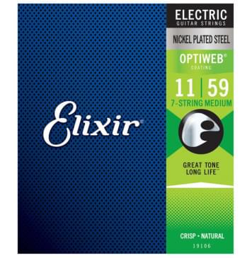 19106 Optiweb Комплект струн для 7-струнной электрогитары, никелированная сталь,Medium 11-59, Elixir-0