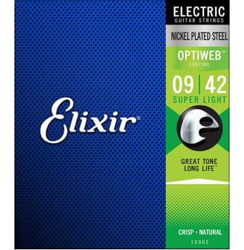 19002 Optiweb Комплект струн для электрогитары, никелированная сталь, Super light 9-42, Elixir-0
