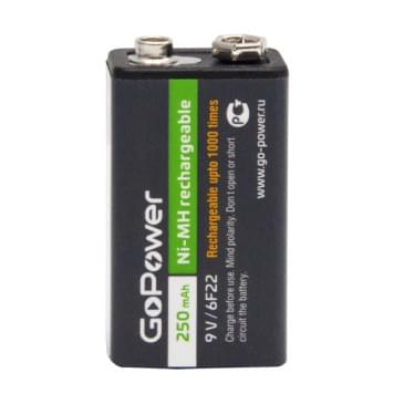 00-00017020 Аккумулятор бытовой Крона 6F22 Ni-MH 9В 250мАч, GoPower-0