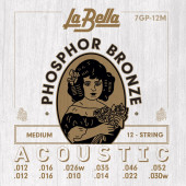 7GP12M Phosphor Bronze Комплект струн для 12-струнной акустической гитары, ф/б, 12-52, La Bella