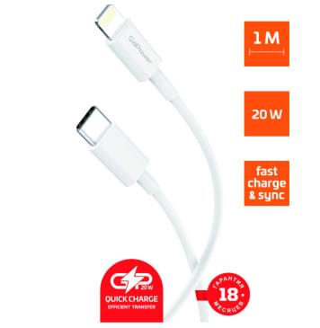 00-00022804 Кабель GP10TL Lightning (m)-Type-C (m) 1.0м, белый, GoPower-0