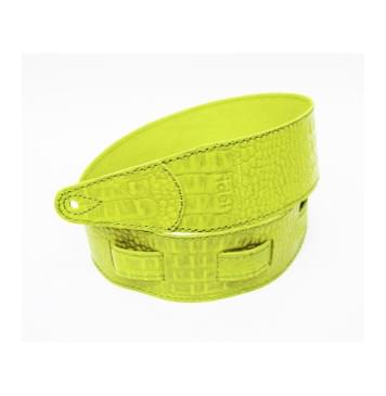 FL660317L11 Leather 11 Ремень для гитары, кожаный, лайм, тиснение рептилия, Fidel-0