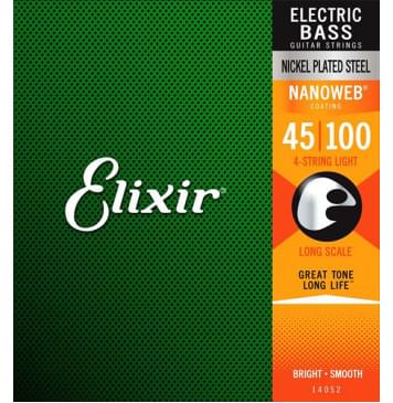 14052 NANOWEB Комплект струн для бас-гитары, никелированные, Light, 45-100, Elixir-0