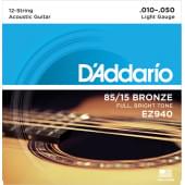 EZ940 AMERICAN BRONZE 85/15 Струны для 12-струнной акустической гитары Light 10-50 D`Addario