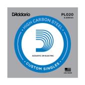 PL020 Plain Steel Отдельная струна без обмотки, сталь, .020, D'Addario