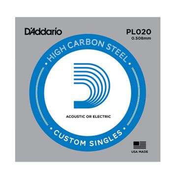 PL020 Plain Steel Отдельная струна без обмотки, сталь, .020, D'Addario PL020 Plain Steel Отдельная струна без обмотки, сталь, .020, D'Addario-0