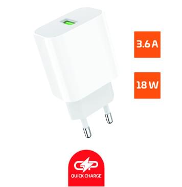 00-00022767 Сетевое зарядное устройство GPQC07 1USB 18W QC3.0, белый, GoPower-0