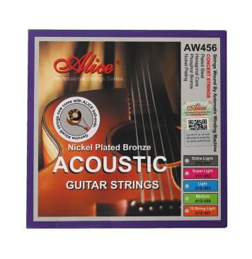 AW456-L Комплект струн для акустической гитары, никелированная бронза, 12-53, Alice-0