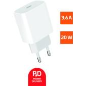 00-00022766 Сетевое зарядное устройство GPPD06 Type-C 20W PD3.0, белый, GoPower
