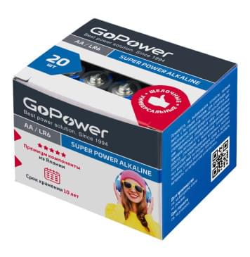 00-00017748 Super Power Alkaline Элемент питания LR6/AA щелочной 1.5В, 20шт, GoPower-0
