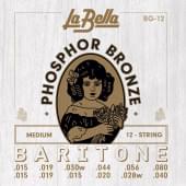 BG-12 Комплект струн для 12-струнной гитары баритон, фосф.бронза, 15-80, La Bella