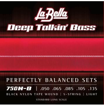 750N-B Deep Talkin' Bass Комплект струн для 5-струнной бас-гитары, черный нейлон, 50-135, La Bella-0