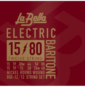 BGE-12 Комплект струн для 12-струнной электрогитары баритон, никелированные, 15-40, La Bella-0