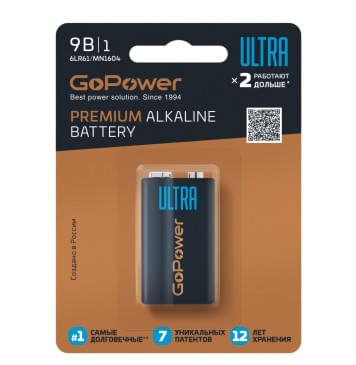 00-00026400 Ultra Элемент питания Крона 6LR61 Alkaline 9В, GoPower-0
