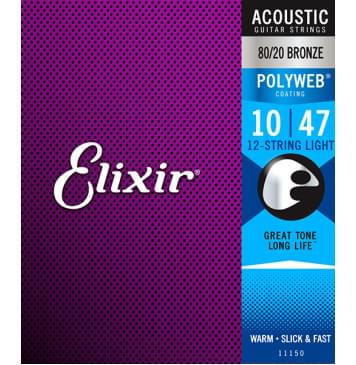11150 POLYWEB Комплект струн для 12-струнной акустической гитары, Light, бронза 80/20, 10-47, Elixir-0