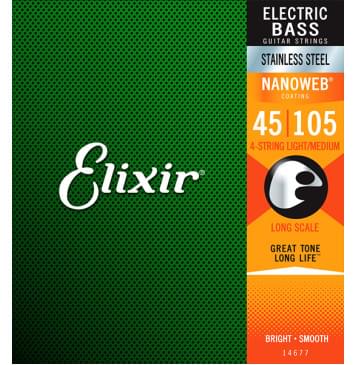 14677 NANOWEB Комплект струн для бас-гитары, нерж.сталь, Medium, 45-105, Elixir-0