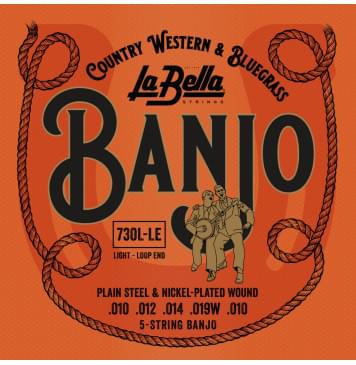 730L-LE Banjo Комплект струн для 5-струнного банджо, нерж.сталь, Light, 10-10, петли, La Bella-0