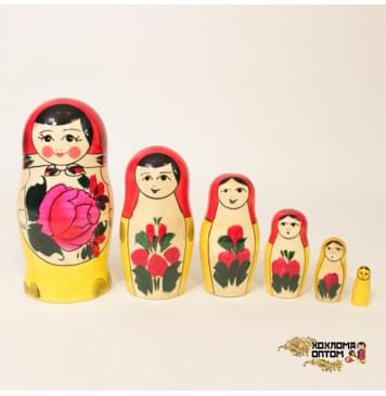 LHM10104 Матрешка традиционная 6 кукольная, Хохлома-0