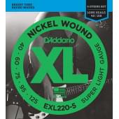 EXL220-5 Nickel Wound Комплект струн для 5-струнной бас-гитары, Super Light, 40-125, D'Addario