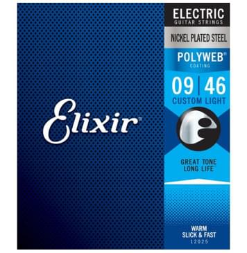 12025 POLYWEB Комплект струн для электрогитары, никелированная сталь, Custom Light 9-46, Elixir-0