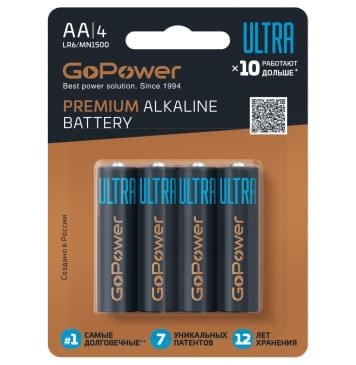 00-00026394 Ultra Элемент питания LR6 AA Alkaline 1.5В, 4шт, GoPower-0